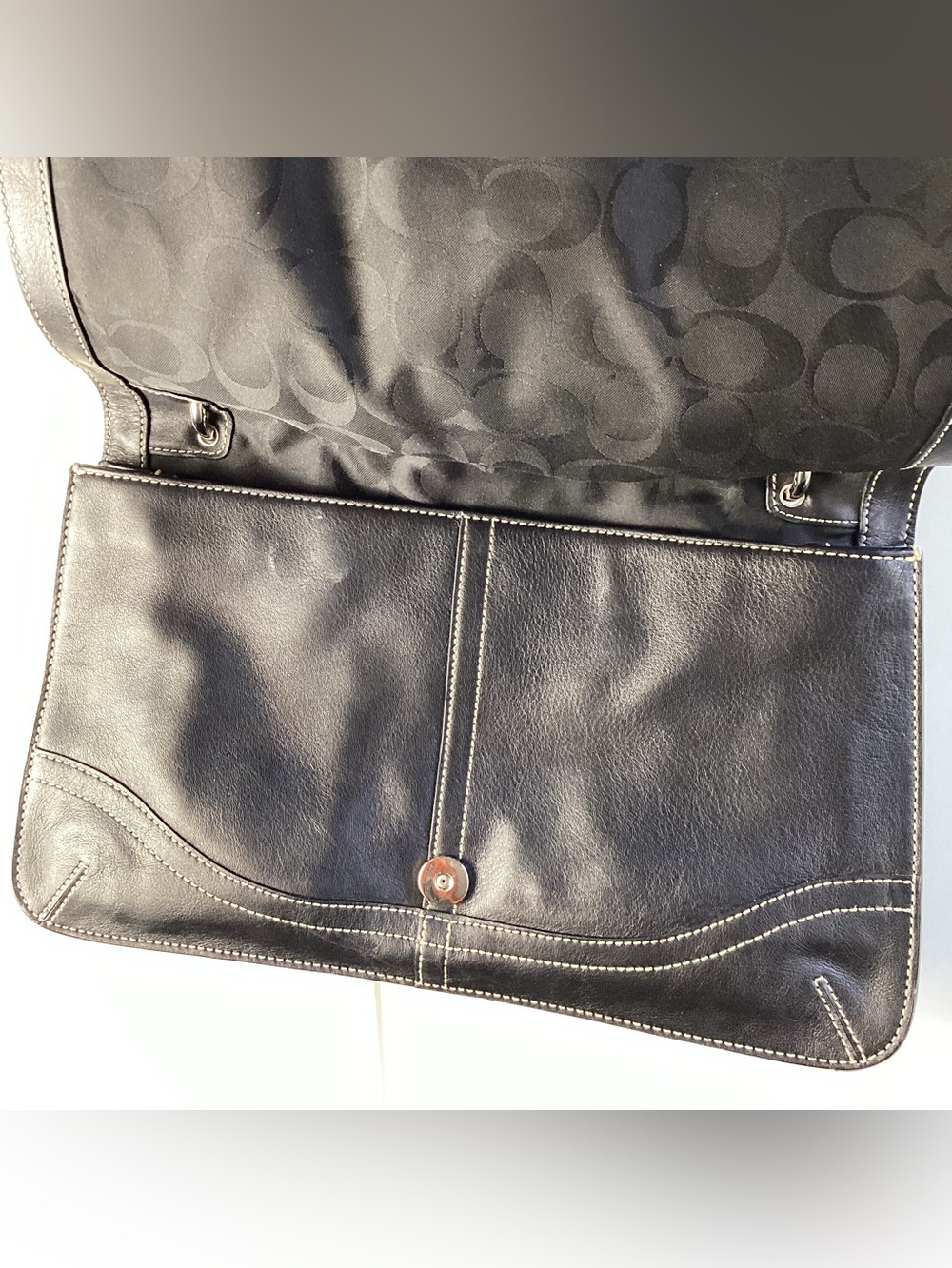 Coach Black Leather Shoulder Bag with Silver Hardware Flap-Over Closure - Picture 7 of 9